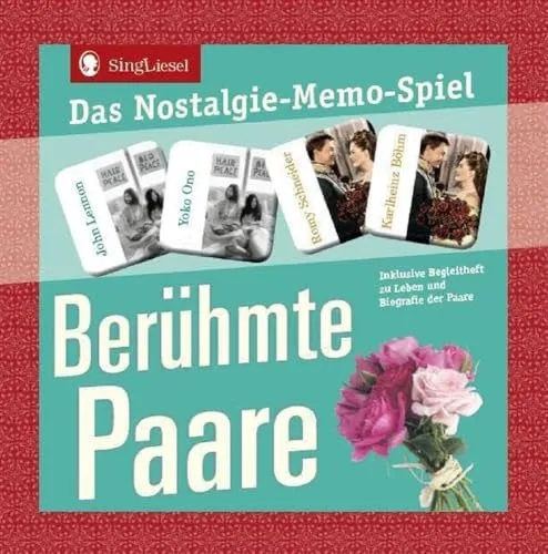 Berühmte Paare - Nostalgie-Memo-Spiel für Erwachsene - Gesellschaftsspiel mit extragroßen Karten, das Erinnerungen an die 50er, 60er und 70er Jahre weckt. Ideal für Senioren und Menschen mit Demenz, bietet es unbeschwerten Spielspaß.