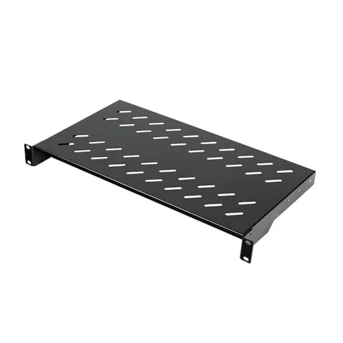 Koscom Connect Fachboden für Netzwerkschrank 19 Zoll I Server Rack Ablagefach 483 x 250 x 45 mm I 1 HE Einlegeboden zum Festeinbau I Perforiertes Lochblech I Traglast 25 kg (Schwarz, 250 mm)