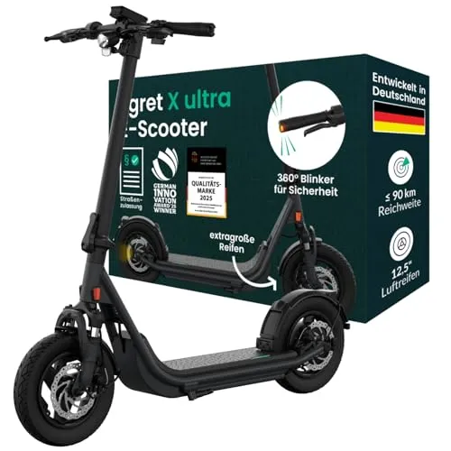 Egret X Ultra E-Scooter mit Straßenzulassung - Elektroscooter mit bis zu 90 km Reichweite, robusten 12,5" Luftreifen und App-Steuerung – ideal für Pendler und Abenteuerlustige.