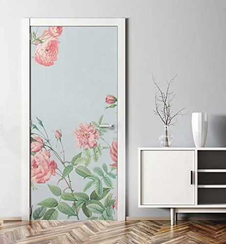 MyMaxxi - Tür bekleben mit Türtapete Türposter Türfolie Selbstklebend 90x200 Gemalte Rose - Tür verschönern Türaufkleber Türklebefolie Blumen Blüten Rose blau-pink