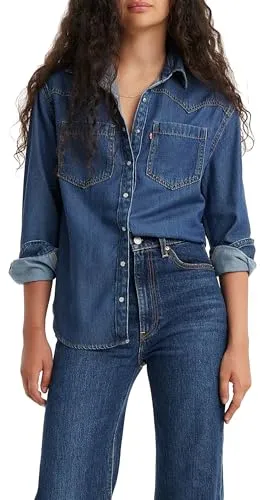 Levi's Damen Teodora Western Hemd, Air Space 5, XS - T-Shirts für Damen, feminine Western-Optik mit Relaxed Fit und klassischer Druckknopfleiste für einen lässigen Look.