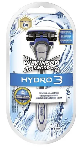 Wilkinson Hydro3 Rasierapparat mit 1 Klinge - Herren Rasierklingen, präzise Rasur mit innovativer Feuchtigkeitsband-Technologie für ein sanftes Hautgefühl.