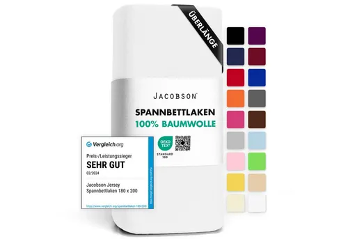 Jacobson Spannbettlaken BOXSPRING & ÜBERLÄNGE aus 100% Baumwolle, für hohe & lange Matratzen, Jersey Bettlaken 160 g/m²