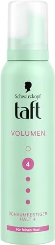 Schwarzkopf Taft Volumen Schaumfestiger (150ml) – Haltegrad 4 für feines Haar - Der Taft Volumen Schaumfestiger sorgt für langanhaltendes Volumen ohne zu verkleben. Ideal für feines Haar, schützt vor Föhnschäden und bietet eine vegane Formel für eine sanfte Anwendung.