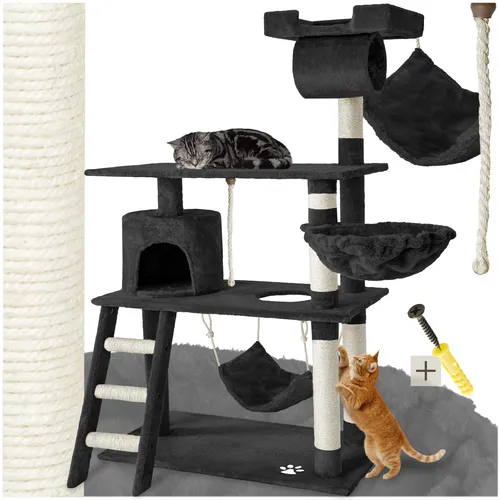 tectake® Kratzbaum Marcel 141 cm mit Katzenhaus - Vielseitiger Kratzbaum mit Spielkordel und Treppe, ideal für Katzenliebhaber, die ihren Tieren Spiel- und Kuschelmöglichkeiten bieten möchten.