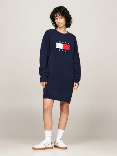 Tommy Jeans Curve Strickkleid TJW MLNGE FLAG SWEATER DRESS EXT in Großen Größen, mit Wollanteil & Elasthan, Logo-Flag, Dark Night Navy Melange