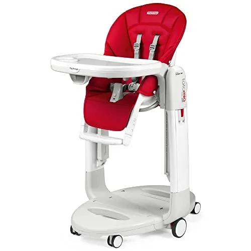 Peg Perego Tatamia Follow Me – Multifunktions-Hochstuhl für Neugeborene, Babyliege, Schaukelstuhl, 6 Räder, zusammenklappbar, für Kinder von 0 bis 3 Jahren (0-15 kg), Erdbeere