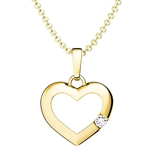Herzkette Gold Damen Zirkonia Stein Damen-Kette GRATIS Etui mit Gravur (Silber 925 vergoldet) Echt-Schmuck Herz-Anhänger Halskette wie Diamant Gold-Kette Frauen Freundin klein fein FF518VGGGZIFA45