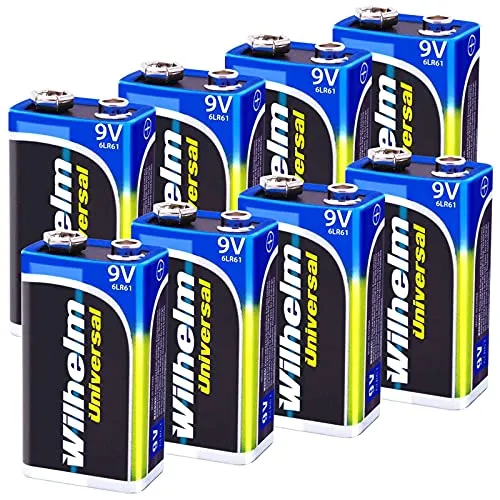 Wilhelm Universal 9V Block Batterien auch für 10 Jahres Rauchmelder geeignet Longlife Blockbatterie für maximale Lebensdauer 6LR61 9 Volt 8 x