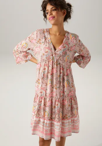 Tunikakleid mit fantasievollem Druck in altrosa-pink - Sommerkleider: Verspieltes Tunikakleid von Aniston CASUAL mit farbharmonischem Druck und lässigem Schnitt für perfekten Tragekomfort.