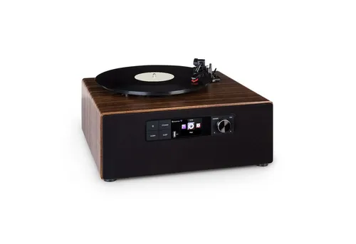 Auna Connect Vinyl Cube Plattenspieler (Riemenantrieb, Bluetooth, Schallplattenspieler mit Lautsprecher Radio Vinyl Plattenspieler)