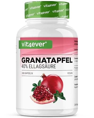 Granatapfel Extrakt - 240 vegane Kapseln - Nahrungsergänzungsmittel mit 600 mg Granatapfel-Extrakt pro Kapsel, reich an Ellagsäure (40%) und natürlichen Antioxidantien, frei von unerwünschten Zusatzstoffen und ideal für eine gesunde Ernährung.