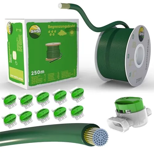 250m Begrenzungskabel + 10 Kabelverbinder für Mähroboter Rasenmäher Rasenroboter Zubehör Set Begrenzungsdraht für Suchkabel - kompatibel mit Gardena/Bosch/Husqvarna/Worx/Honda/ROBOMOW/iMow