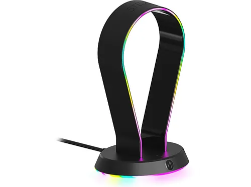 STEALTH LED Headset Ständer mit USB Ports - Gaming Headset-Ständer mit 12 RGB Beleuchtungseffekten und 2 USB 2.0 Ports für Aufladung, ideal für eine stylische Gaming-Atmosphäre und Schutz Ihres Headsets.