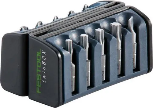 Festool Bitset TwinBOX BB-MIX 496936, 10-teilig - Werkzeug-Set mit 10 Bits (Schlitz, Kreuzschlitz, Torx) und 25mm Länge, inklusive praktischer Bitbox mit Gürtelclip für einfache Handhabung und Transport.