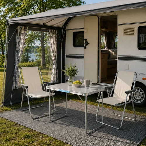 3tlg Campingmöbel Set mit Tragegriff - Camping-Möbel Set aus leichtem Aluminium, faltbar und schnelltrocknend, ideal für Outdoor-Aktivitäten und entspannte Momente in der Natur.