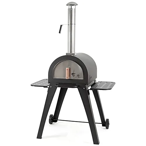 BBQ-Toro Pizzaofen "Havai" mit Schamottesteinen, 2 Seitenablagen und 2 Rädern | Pizza Steinbackofen für Garten, Terrasse | Outdoor Pizza Ofen, Holzbackofen, Pizza Grill