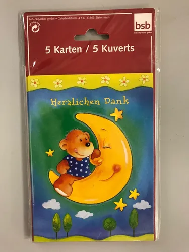 Geburt – Baby  - Danksagung - 5 Karten – 5 Umschläge – im Format 10,5 x 14,5 cm 