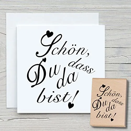 NEWSTAMPS Stempel Schön, dass Du da bist Motivstempel groß aus Holz & Gummi zum Karten basteln, Holzstempel, Sprüche, Spruchstempel, Textstempel, Geburt, Baby, Scrapbook, Textilstempel, Deko