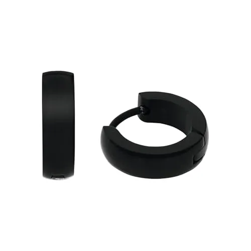 Amor Creolen Edelstahl Herren Ohrschmuck, 1,3 cm, Schwarz, Kommt in Schmuck Geschenk Box, 2040338