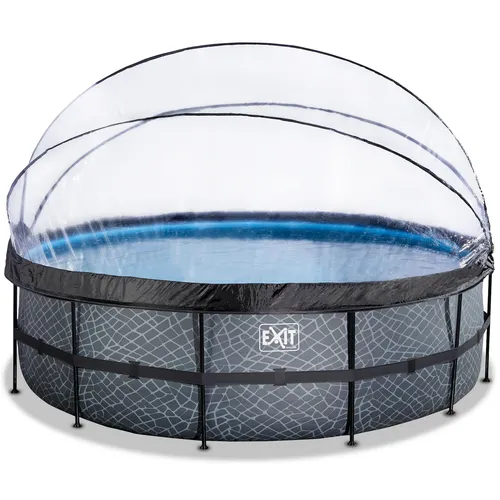 EXIT Swimming Pool Premium Ø 488 x 122 cm - Grau mit Sonnendach & Wärmepumpe - Swimmingpools mit luxuriösem Design, 3-lagigen Wänden und ganzjährigem Badespaß dank Wärmepumpe und Sonnendach für unvergessliche Gartenabenteuer.