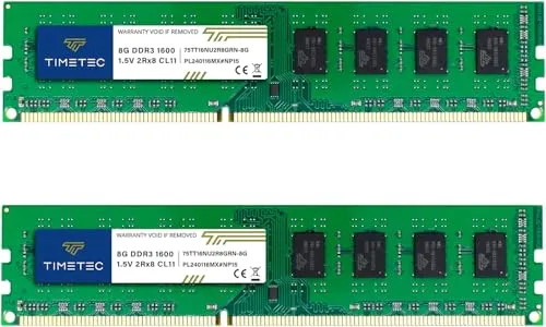 Timetec 16GB KIT (2x8GB) DDR3 1600 MHz (DDR3-1600) PC3-12800 (PC3-12800U) Non-ECC Ungepuffert 1,5V CL11 2Rx8 Dual Rank 240 Pin UDIMM Desktop-PC Computerspeicher RAM (SDRAM) Modul-Upgrade