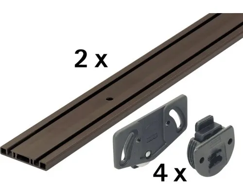 Schiebetür-Komplettset SlideLine 1 für zwei Schiebetüren, 2000 mm, braun - Türsicherungen, langlebiger Kunststoffbeschlag für eine platzsparende und elegante Schiebetürlösung
