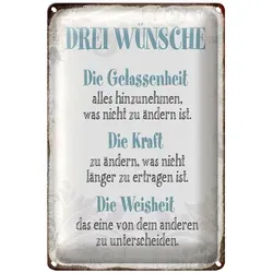 Roomando Metallschild Blechschild Spruch 20x30cm 3 Wünsche Gelassenheit Kraft 20x30