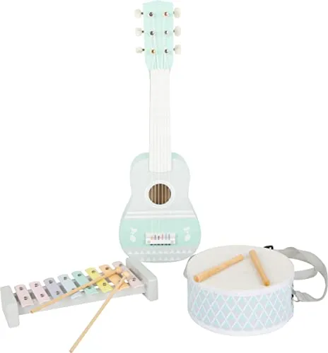 small foot Musik-Set-Pastell, dreiteiliges Musikinstrumente-Set - Schlagzeug & Schlagwerk – Fördert Kreativität und musikalischen Spaß mit Gitarre, Trommel und Xylophon, inklusive Notenblättern, für Kinder ab 3 Jahren.