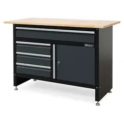 Weber Werkbank mit Schubladen grau schwarz 120 x 60 x 86 cm leer mit Holzarbeitsplatte Werktisch abschließbar Werkzeugschrank Werkstattschrank