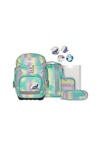 ergobag pack Set - Ergonomischer Schulrucksack 6-teilig für Grundschule - Ergonomischer Schulranzen mit höhenverstellbarem Tragesystem für optimale Anpassung. Inklusive praktischer Heftebox und individuell gestaltbaren Kletties für persönlichen Stil.