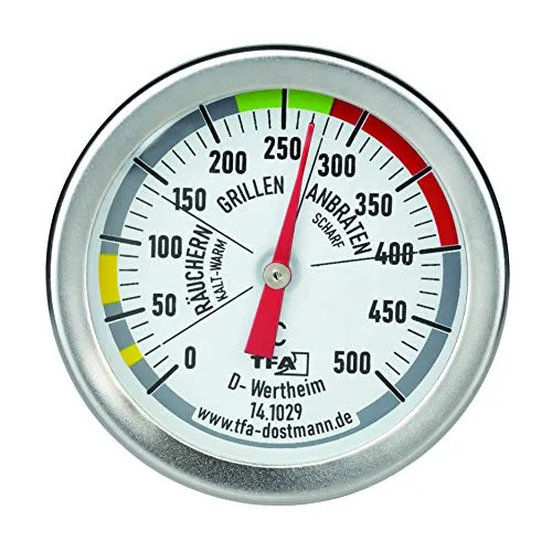 TFA Dostmann BBQ Grill Smoker Grillthermometer Edelstahl - Grillthermometer aus hochwertigem Edelstahl, ideal für präzises Grillen und Räuchern bis 500°C. Perfekt für Fleischliebhaber, die ihre Gerichte auf den Punkt genau zubereiten möchten.