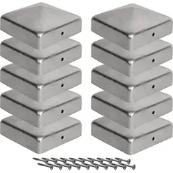 Pfostenkappen 12x12 cm - 10 Stück, 120x120 mm, Zaunpfosten Metall/Zaunpfosten verzinkt, Pyramiden Form - Pfostenabdeckung 12x12 / Kappen für Holzpfosten/Abdeckkappen für Zaunpfosten mit Schrauben
