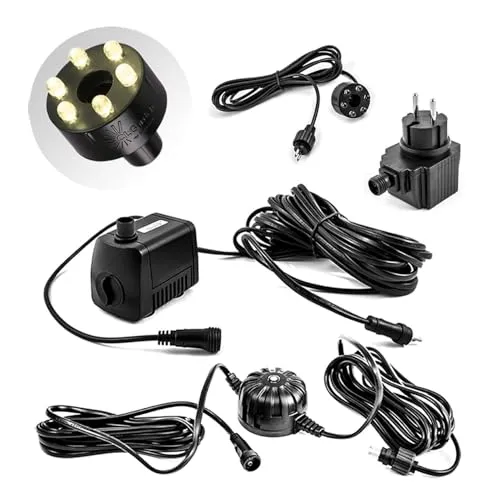 CLGarden Springbrunnenpumpe Set 500 l/h mit LED Ring Beleuchtung - Wasserpumpen für Gartenbrunnen mit automatischer LED-Beleuchtung, ideal für kleine bis mittlere Wasserspiele und energieeffizient.