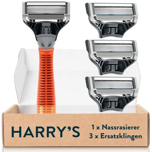 Harry’s Nassrasierer für Männer – Rasier-Set mit orangefarbenem Griff 3 Ersat...