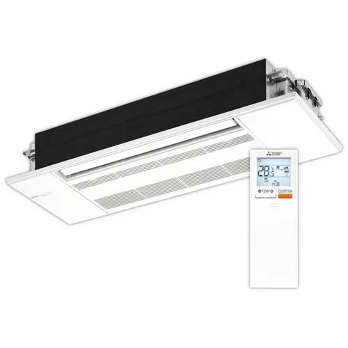 MITSUBISHI 1-Wege-Deckenkassette MLZ-KP25VF + Blende 2,5 kW - Klimaanlage mit eleganter 1-Wege-Deckenkassette, ideal für niedrige Decken, sorgt für effiziente Raumklimatisierung.