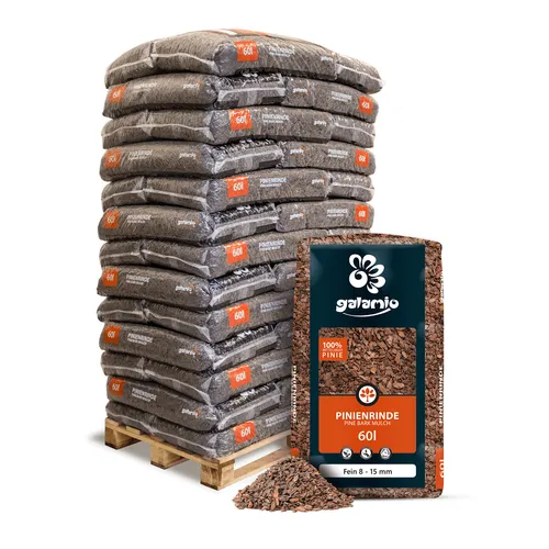GALAMIO Pinienrinde Pinie Fein - Hochwertiger Rindenmulch - Blumenerde mit dekorativer rostroter Färbung, schützt den Boden vor Witterungseinflüssen und verbessert die Bodenqualität. Ideal für Pflanzen und dekorative Bereiche.