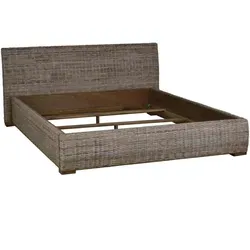 MiaMöbel Bett 180 cm aus Massivholz mit Rattan in Kubu-grau - Modernes Bett aus stabilen Massivholz und Rattangeflecht, ideal für eine stilvolle Schlafumgebung. Pflegeleichte Oberfläche und passende Größen für alle Lattenroste.