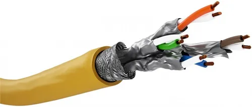 GHMT-zertifiziertes CAT 8.1 Verlegekabel, S/FTP (PiMF), gelb - Ethernetkabel (RJ-45/8P8C) für hohe Datenübertragungsraten bis 40 Gbps, ideal für professionelle Netzwerkinstallationen.