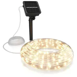 BEARWARE LED Lichterkette Solar 10 m warmweiß – Innen und Außen - Solarpanel mit Akku 1200mAh - 100 Leds warmweiß – 2 Modi: blinkend und ste... - Weiß/Transparent