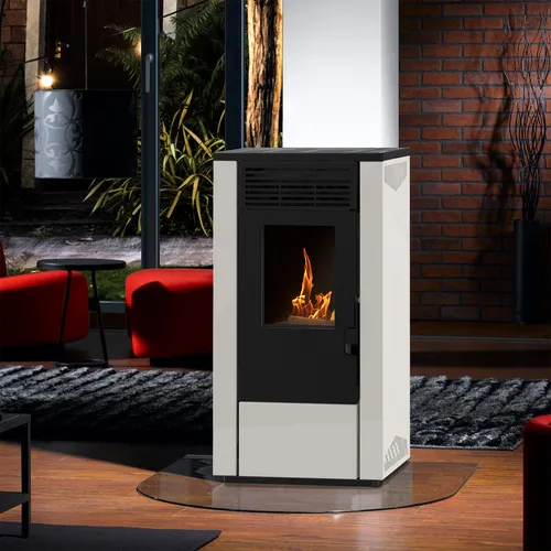 Wamsler WPO 7 Pelletofen Stahl Weiß - Pelletofen mit 7,5 kW Heizleistung, automatischer Brennstoffzufuhr und programmierbarer Fernbedienung für komfortables, umweltfreundliches Heizen in bis zu 350 m³.