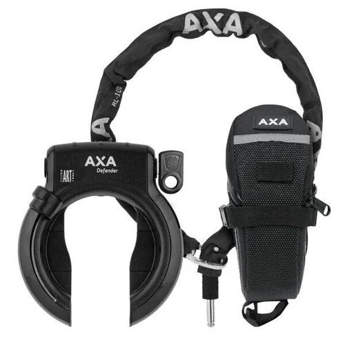 Axa Defender NAZ Rahmenschloss mit RLC Einsteckkette 100 cm - Fahrradschloss mit 100 cm langer, wetterbeständiger Einsteckkette, ideal für hohen Diebstahlschutz und langlebige Sicherheit. Inklusive praktischer Satteltasche.