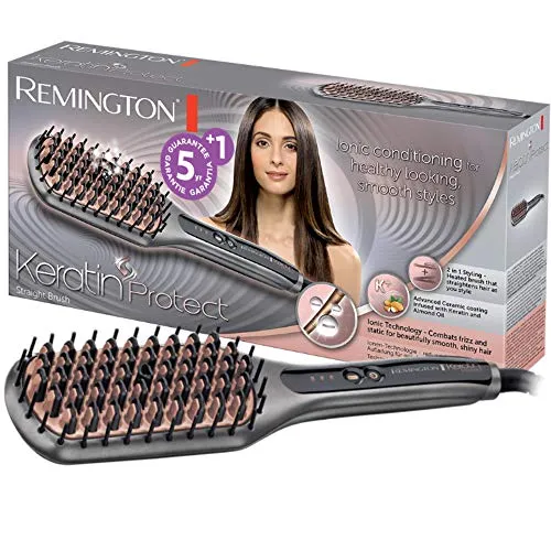 Remington Glätteisen & Haarbürste CB7480 - Lockenstäbe & Glätteisen mit Keratin-Keramikbeschichtung und Ionen-Technologie für geschmeidiges, glänzendes Haar. Reduziert Stylingzeit, digitales Display mit 3 Temperatureinstellungen (150-230°C) und 30 Sekunden Aufheizzeit.