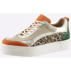 Sneaker HEINE, Damen, Gr. 38, bunt (beige, bunt), Leder, Veloursleder, Glattleder, modisch, Schuhe