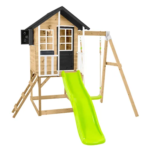 Zwerkules Spielhaus Holli 2 - Spielhaus Holli 2 aus FSC®-zertifiziertem Holz, ideal für kreative Rollenspiele mit Rutsche und Schaukel – ein nachhaltiges Spieleparadies für Kinder ab 3 Jahren!