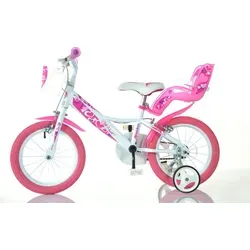 Zoll Kinderfahrrad Mädchenfahrrad Dino Bikes 144RN - Weiß 14 Zoll - Kinderfahrrad für Mädchen von 3-5 Jahren, ideal für Radfahranfänger. Mit abnehmbaren Stützrädern, geschlossenem Kettenkasten und Zubehör wie Puppensitz und Korb für unvergessliche Ausflüge!