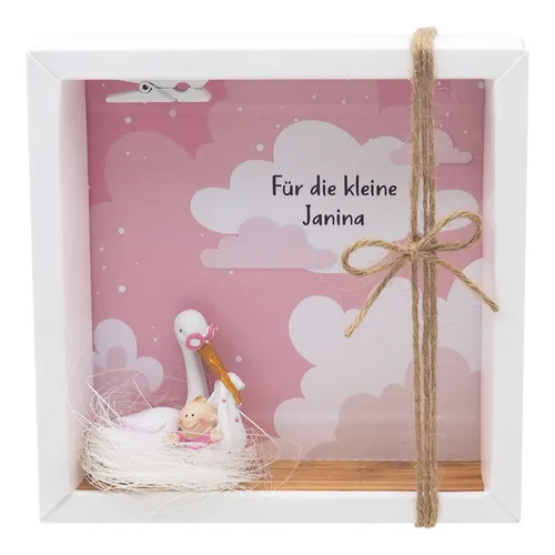 ZauberDeko Geschenkbox Geldgeschenk MIT NAMEN Baby Storch Mädchen Geburt Taufe Gutschein