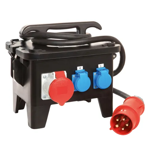 as-Schwabe CEE-Stromverteiler M3, mobil, 2x CEE 32A/16A 400V - Kabeltrommeln für Baustellen, IP44 spritzwassergeschützt und mit 40A FI-Schutzschalter für maximale Sicherheit. Ideal für Innen- und Außeneinsatz.