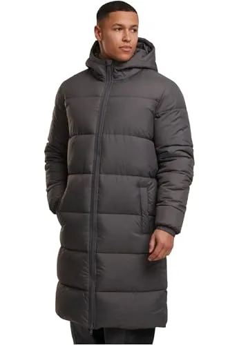 Urban Classics Langer Puffer-Herrenmantel, Größe L – Magnetisch und Warm - Der Urban Classics Herren Long Puffer Mantel in Magnet, Größe L, bietet durch sein langes Design und die Kapuze optimalen Komfort und Schutz bei Kälte. Aus strapazierfähigem Polyester gefertigt, ist er perfekt für den urbanen Winteralltag.
