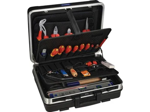 Promat Werkzeugkoffer Elektriker 46-teilig - Robuster Werkzeugkoffer für Elektriker, inklusive Spannungsprüfer und Durchgangsprüfer – ideal für alle Elektroarbeiten.
